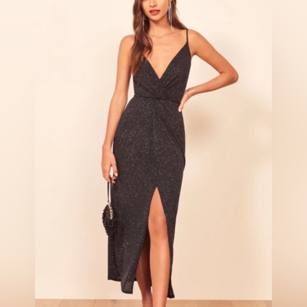 Reformation Hari Dress - Black Glitter